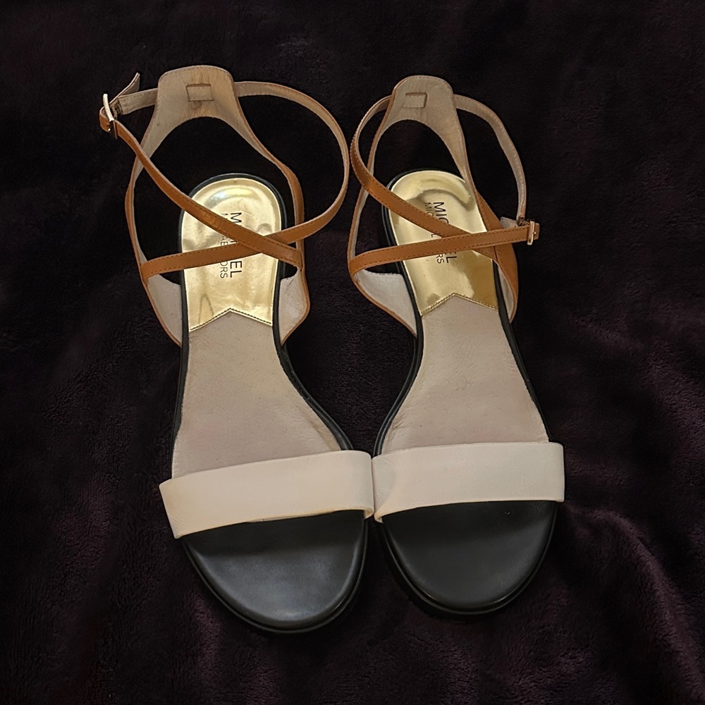 Michael Kors Beige and Black Strappy Sandals